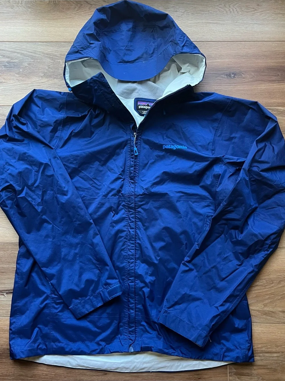 Patagonia torrentshell H2nO blue hooded rain jacket coat outdoor large *read